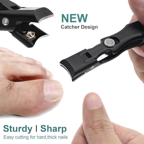Nail Clippers with Wide Jaw, Safety Lock & Clippings Catcher, Great for Men Seniors Thick Toenails & Fingernail, No Splash Heavy Duty Stainless Steel Sharp Nail Cutter for Women, Black - color: Black