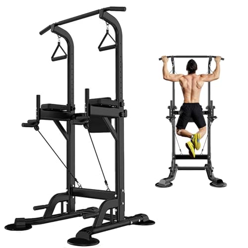 Pull Up Dip Station for Home Gym, Power Tower with Backrest, Adjustable Height Pull Up Bar Stand, Multifunctional Strength Training Fitness Workout Station