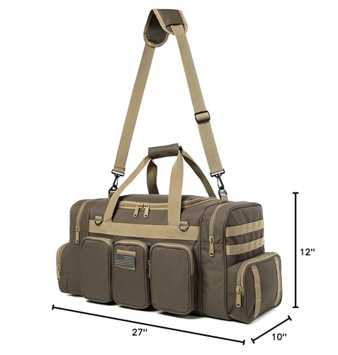 Tactical Range Duffel Heavy Duty Military Molle Gear Travel Sports Gym Bag Lockable Zippers with US Flag Patch (27 In Khaki) - size: 27 In Khaki