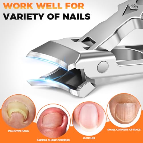 Nail Clippers for Men Thick Nails, Heavy Duty Slanted Toenail Clippers for Seniors Ingrown Toenails with Safety Lock, Large Fingernail Clipper Long Handle Nail Cutter Gifts for Men Women Adults - style: Silver Slanted Nail Clippers