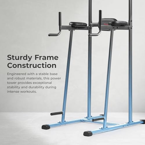 Sunny Health & Fitness Power Tower and Dip Station for Home Training | Multi-Function Strength Training, Pull-Up And Dip Stations, Padded Grips, Sturdy Frames, Captain's Chair