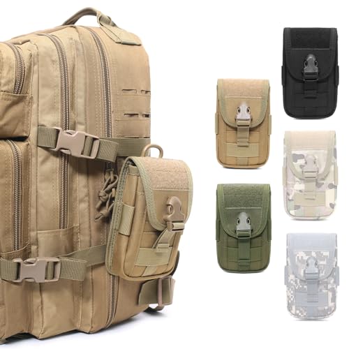TRIWONDER Tactical Phone Pouch Molle, Smartphone Holster Bag EDC Utility Cellphone Lock Card Holder Organizer Fit for Waist Belt Case - color: 02 Black