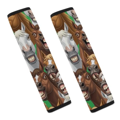 Breathable Car Seat Belt Pad for Girls and Boys, Stroller Pushchair High Chair, 2PCS Cartoon Selfie Horses Shoulder Harness Cover Easy Install (No Tool) - color: Pattern 44