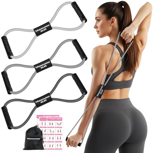 Figure 8 Resistance Bands with Handles, 3 Levels Latex Exercise Stretch Bands - color: Light Gray, Dark Gray, Black