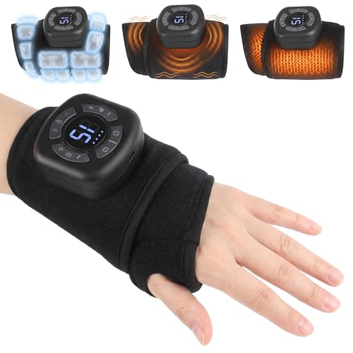 Air Compression Wrist Massager with Heat & Vibration, Cordless Portable Hand Massager with Multiple Modes Intensity Levels for Office Workers, Gamers (Can Be Used with Both Hands)