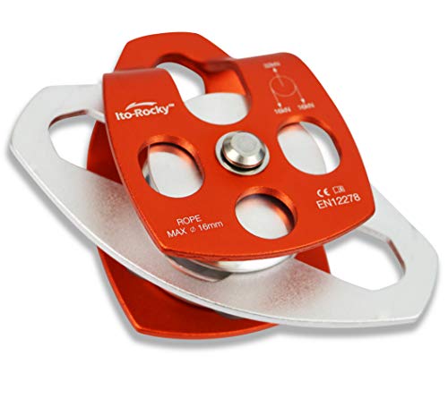 Double Sheave Pulley 32 kN CE Certified Rescue Climbing Gear with Swing Plate for Progress Capture System Rigging Hauling Arborist Tree Climbing - color: Double Pulley - Orange
