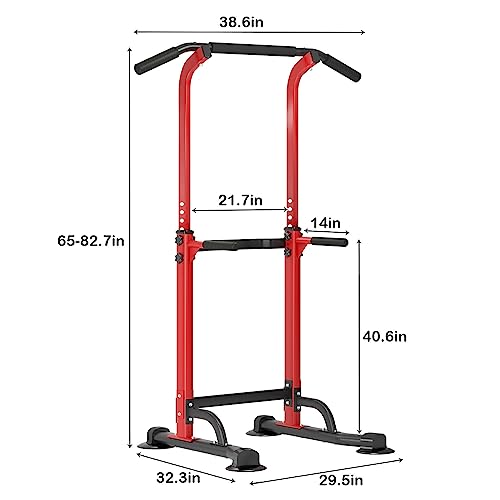 SogesHome Multi-Function Power Tower Pull Up Bar Dip Station for Home Gym | Height Adjustable PullUp Dip Stand, Full Body Strength Training Equipment, Fitness Workout for Push Ups Dips, 330LB Capacity - color: Red