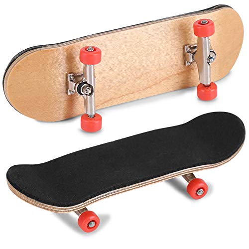 HURRISE Wooden Finger Skateboard, Maple Alloy Mini Skateboard, Red, Stress Relief Gift for Adults and Kids - color: Red