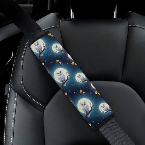 2 Piece Universal Soft and Comfortable Seat Belt Shoulder Pad for Kids, Most Cars, Owls Moon Seat Belt Covers Cushion, Neck and Shoulder Support - color: Pattern 474