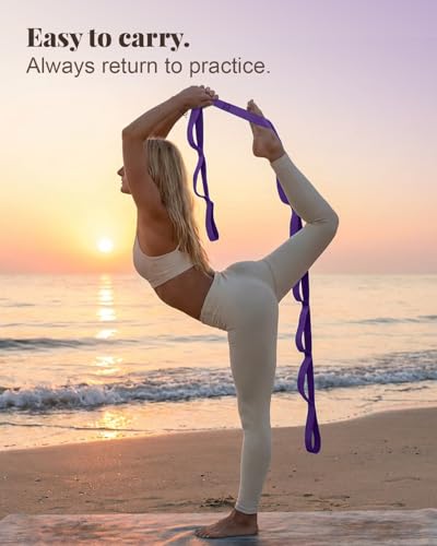Trideer Stretching Strap with Loops & Leg Lifter, Non-Elastic PT-Style Physical Therapy Strap for Knee Replacement Rehab, Hamstring, Calf & Back Stretcher Mobility, Hip, Shoulder & Yoga - color: Purple