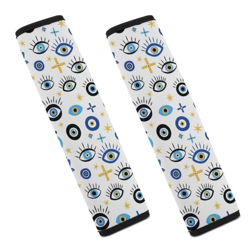2 Pack Universal Soft and Comfortable Seat Belt Cover for Kids, Car Seats Pushchair Strollers High Chair Pushchair, Hamsa Eyes Hand Magic Evil Eye Print Seat Belt Cushion - color: Pattern 709