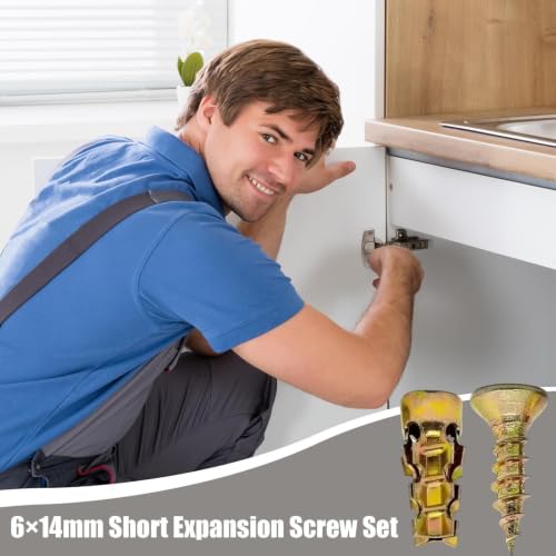 Short Expansion Screw Stable Fixing Carbon Steel | Cabinet Hinge Repair Screw for Tiles Stone Wood Concrete Hollow Walls Plasterboard Wardrobe Doors Kitchen Bathroom Fixtures