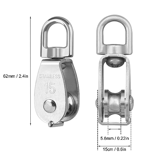 18 PCS M15 Stainless Steel Crane Pulley Blocks with Swivel Hooks, Anti-Rust, Durable Single Pulley Block, Reliable Lifting and Towing Wheels for Wire Rope, Camping, Hiking, and More by GENHAKON