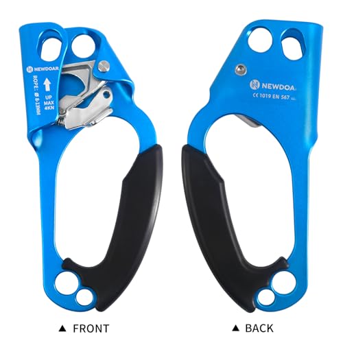 UIAA & CE Certified Hand Ascender Rock Climbing Tree Arborist Rappelling Gear Equipment Rope Clamp for 8~13MM Rope - color: Blue-Right