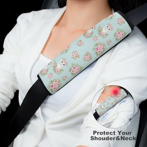 2 Pack Crown Pink Roses Light Blue Owl Floral Seat Belt Cover Universal Fit Seat Belt Cushion for Kids, Stroller Pushchair High Chair, Neck and Shoulder Support - color: Pattern 422