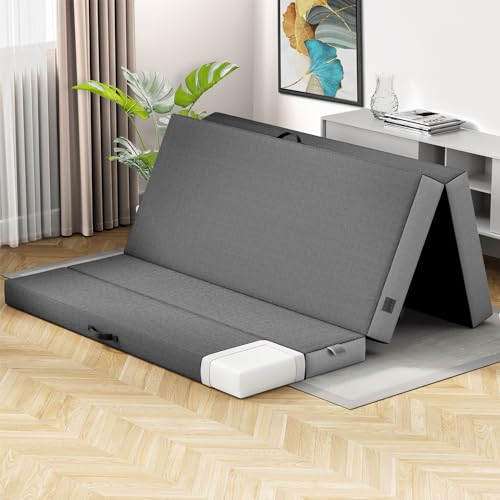 Cozzzi Foldable Mattress Queen Size for Floor and Traveling with Removable Cover - Lightweight and Portable Folding Mattress for Adults & Kids - Compact and Easy to Storage (75in x 58in x 4in) - size: Queen (75in x 58in x 4in), style: Gray