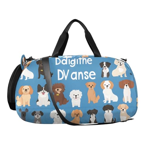 Kids Sports Duffel Bag for Boys & Girls - Cute Dog Puppy Pattern 100% Polyester Gym Bag with Separate Shoe Compartment, Adjustable Shoulder Strap, Compact Travel & Workout Gear Bag - color: Cute Dog Puppy Pattern