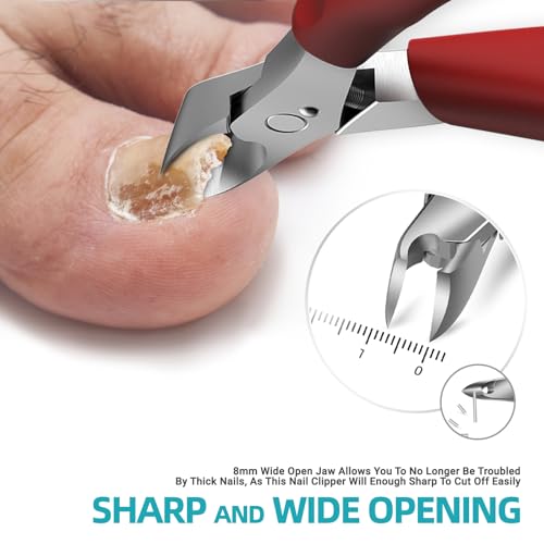 Toenail Clippers for Thick Nails for Seniors - Heavy Duty Toe Nail Clippers for Men & Elderly with Thick Toenails, Professional Nail Clippers with Long Handle for Inflexible Joints, Sharp Curved Blade - style: Professional Nail Clippers - Red