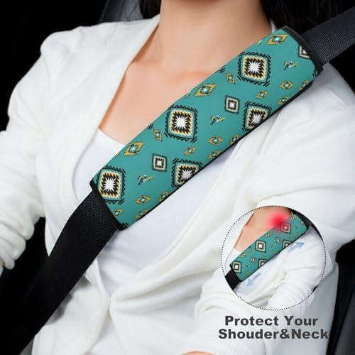 2 Pack Universal Soft and Comfortable Car Seat Straps Shoulder Pads for Kids, All Vehicles, Geometric Tribal Birds Blue Neck Strap Covers, Neck and Shoulder Support - color: Pattern 968