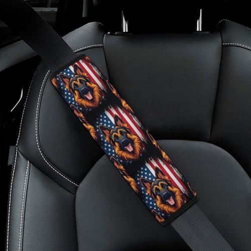 1 Pair Universal Soft and Comfortable Seat Belt Shoulder Pad for Adult Use, Stroller Pushchair High Chair, America Flag German Shepherd Neck Strap Covers, Anti-Slip Pad - color: Pattern 718