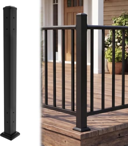 Aluminum Deck Post,2.8 in. x 2.8 in. x 39 in Perpendicular Adjacent Two Side Pre-Drilled 90 Degree Railing Corner Post, Ending Support Post - size: 39 In Neighbor Post