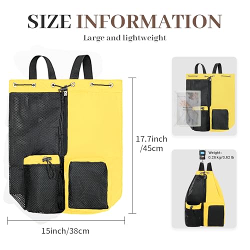 Beach Backpack with Wet Pocket Drawstring Mesh Beach Bag Waterproof Swimming Pool Backpack for Men and Women - color: Yellow