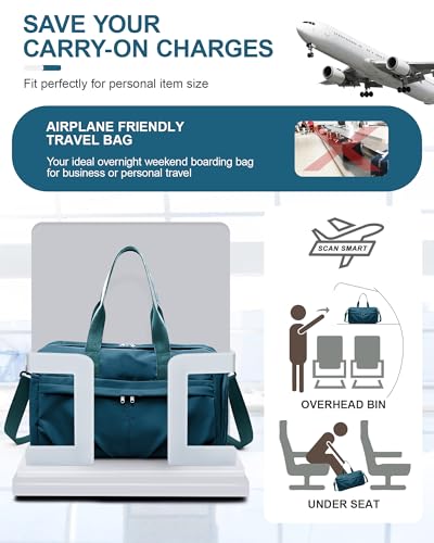 Gym Bag for Women Men, Sport Duffel Bag with Toiletry Bag & Shoe Compartment,Waterproof Travel Weekender Overnight Carry on Bag for Yoga with Trolley Sleeve, Peacock Blue Set - color: A4-Peacock Blue Set