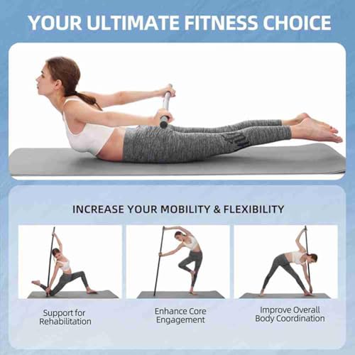 Yoga Stick 5 Ft Sturdy Steel Adjustable Stretching Stick for Mobility, Flexibility and Balance Versatile Exercise Stick