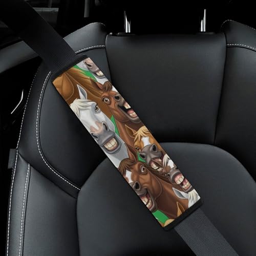 Breathable Car Seat Belt Pad for Girls and Boys, Stroller Pushchair High Chair, 2PCS Cartoon Selfie Horses Shoulder Harness Cover Easy Install (No Tool) - color: Pattern 44