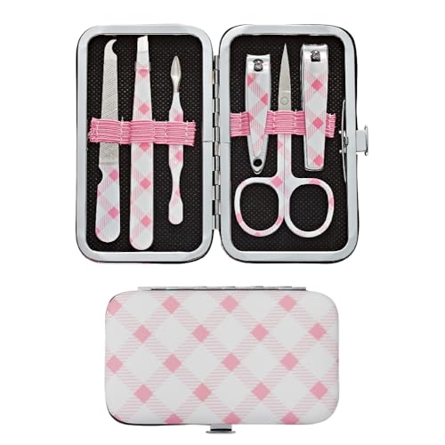 Éclat Manicure Pedicure Kit for Men & Women, 6Pcs Finger & Toe Nail Care Tools Includes Nail Clipper Cutter, Tweezer, File, Cuticle Pusher, Personal Care Professional Grooming Set With Travel Case - color: Mini Mani+pedi Print Set (6pc Plaid)