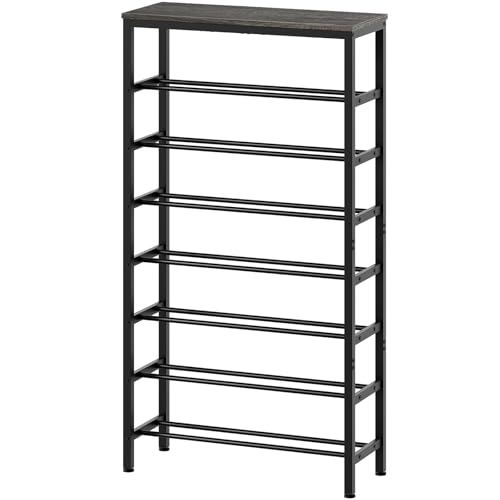 8 Tier Tall Shoe Rack, Large-Capacity Shoe Storage Organizer, Free Standing Shoe Shelf for Closet, Adjustable Metal Shoe Racks Organizer for 32 Pairs of Shoes, Charcoal and Black SS78BC
