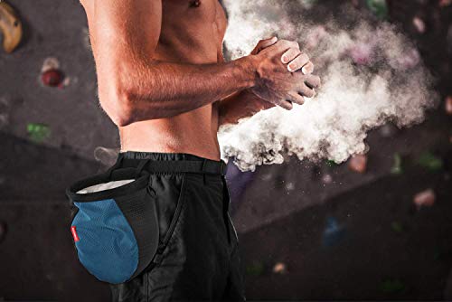Moko Rock Climbing Chalk Bag, Bouldering Chalk Pot Bucket with Adjustable Belt & Carabiner Drawstring Climbing Gear - color: Royal Blue & Black, style: Cylinder