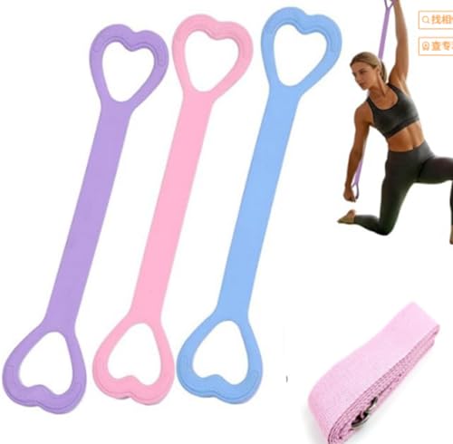 ‌Figure 8 Resistance Bands for Women & Men - 3 Levels (15lb/25lb/35lb) Silicone Workout Bands for Arms, Back, Shoulder Toning & Posture Correction - Portable Home Gym/Yoga (Pink+Blue+Purple)