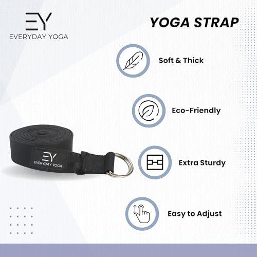 Everyday Yoga Strap with Metal D-Ring - Durable Stretching Strap for Yoga, Pilates, Flexibility & Physical Therapy (6ft, 8ft, 10ft) - color: True Navy, size: 10 Foot