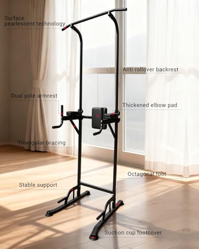 Power Tower Pull Up Bar Station, Height Adjustable Free Standing Dip Station, Home Strength Training Fitness Workout Equipment for Home Gym