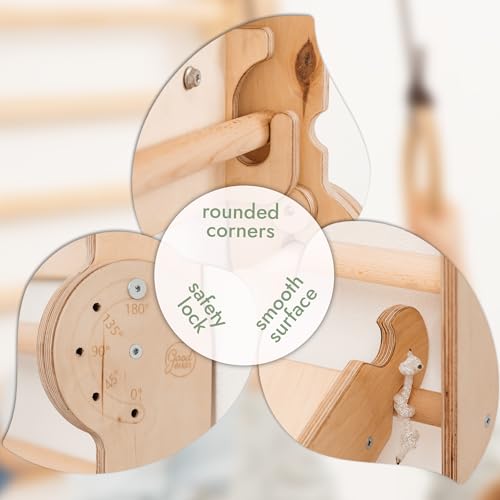 6-in-1 Indoor Playground for Kids – Wooden Swedish Wall, Climbing Ladder, Slide, Swing, Gymnastics Rings, Rock Climbing Wall – Jungle Gym Play Set for Ages 2-12 - size: Swedish Wall