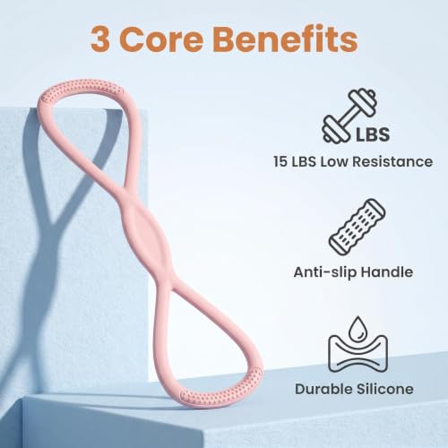 Figure 8 Resistance Band, Figure 8 Resistance Bands for Women Men,Resistance Band Figure for Working Out, Non-Slip Handles, Home Gym, Yoga & Physical Therapy - color: 15 LBS PINK