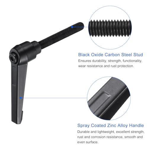 uxcell 4pcs Clamping Lever Handles, M8 x 50mm Black Oxide Carbon Steel Threaded Male Stud, Adjustable Handles Locking Quick Release Ratchet Push Button Bolt Knobs, Black - size: M8 x 50mm