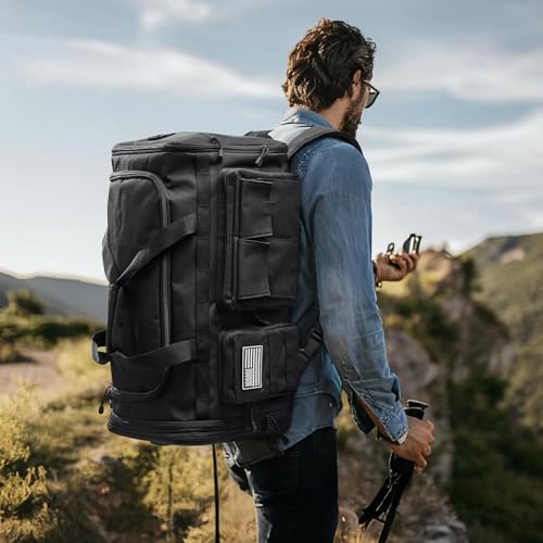 G4Free 3-in-1 Expandable Duffle Bag for Travel Gym, Large Duffel Backpack | 45L to 55L, with Shoes Compartment & Wet Pocket, for Men Women, Black - color: Black