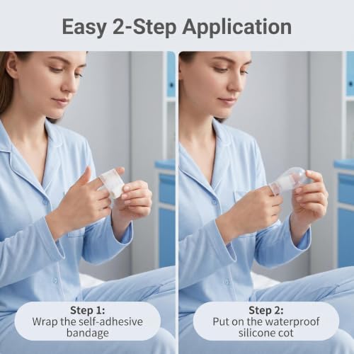 3PCS Waterproof Finger Protector&Bandage, Silicone Finger Covers for Showering, Leak-Proof Sealed Design, Reusable Finger Sleeve for Wound Protection(S&M&L&Bandage White) - size: 2white small&middle&large