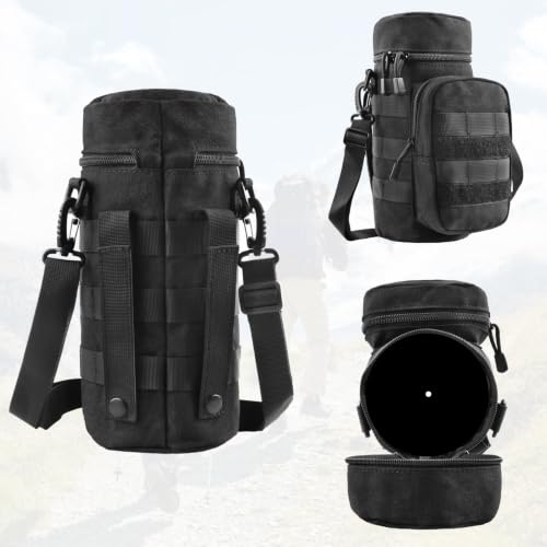TRIWONDER Tactical MOLLE Water Bottle Pouch H2O Hydration Carrier, Military Bottle Holder Molle Drink Holder Travel Water Bottle Bag for Backpack Camping Outdoor - color: 04 Black with Belt