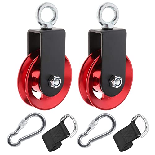 Heavy Duty Lightweight Aluminum Cable Pulleys with Hanging Strap Kit,Snatch Block Pulley Wheel for Home Gyms LAT Pulley System DIY Attachment Home Accessories(Red 2 Pack) - color: Red