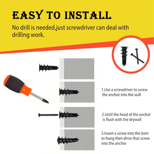 100PCS Zinc Self-Drilling Drywall Anchors, 50 Heavy Duty Hollow Metal Wall Anchors and 50#8 x 1-1/4'' Screws, Sheetrock Anchors and Screws Kit (Black)