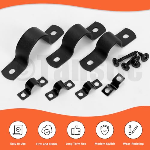 Tanstic 10Pcs Black Two Hole Pipe Strap, 3/4” Two Hole Strap U Bracket Rigid Pipe Strap Pipe Strap Clamp with Phillips Modified Truss Head Wood Screws for Fixing Pipe, Conduit, U Bracket - size: 3/4"