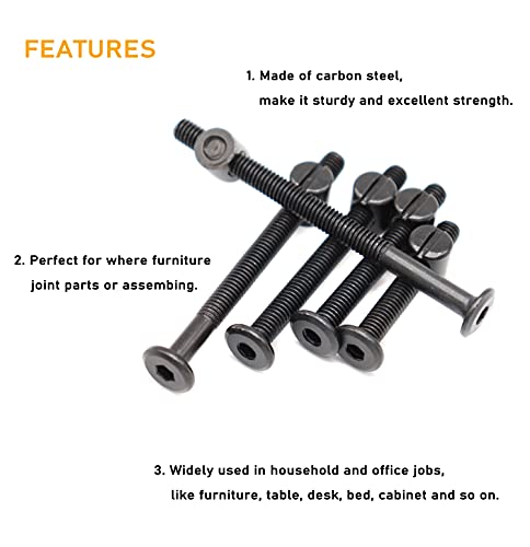 50pcs M6 x 15mm/ 20mm/ 25mm/ 30mm/ 35mm Black Hex Socket Cap Bolts Barrel Nuts Assortment Kit for Crib Baby Bed Cots Furniture - size: M6 x 15/20/25/30/35mm (50pcs)