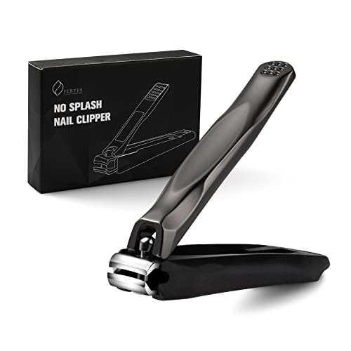 FERYES 3-in-1 Fingernail Clipper with No-Splash Nail Catcher and Metal Storage Box - Toenail Clipper with Nail File for Men & Women - Black - color: Black