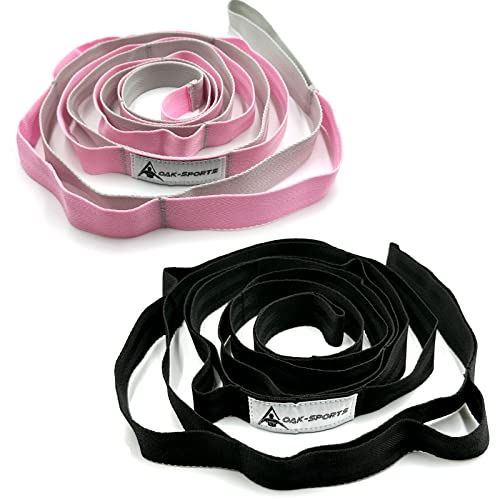 Stretching Strap Yoga Strap with Loops, Stretch Straps for Physical Therapy, Non-Elastic Exercise Strap for Pilates, Dance and Gymnastics with Workout Guide - color: Black+Pink/Light Gray
