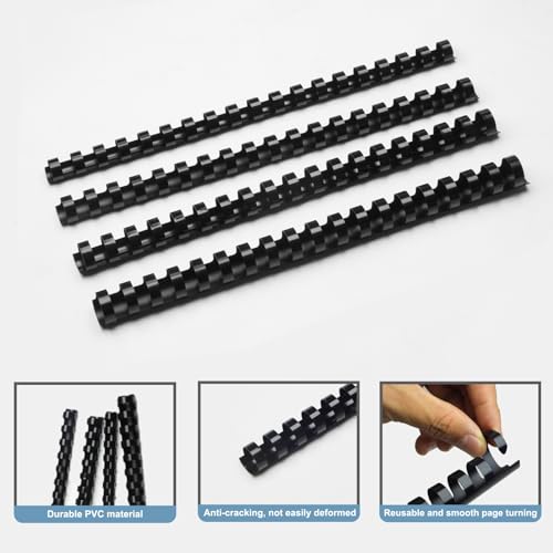 Rayson CR12141618BK Plastic Binding Combs 1/2in. 9/16in, 5/8in, 11/16in, 19-Ring Letter Size, Black Comb Binding Spines, Multi-Size Pack of 80 - color: Black, size: Letter size - 1/2in, 9/16in, 5/8in, 11/16in,