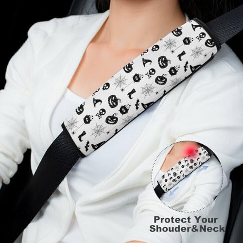 2 Pack Goth Skull Black Bat Pumpkin Seat Belt Cover Universal Fit Shoulder Protector for Adults and Children, Most Cars, Comfortable Driving - color: Pattern 1068