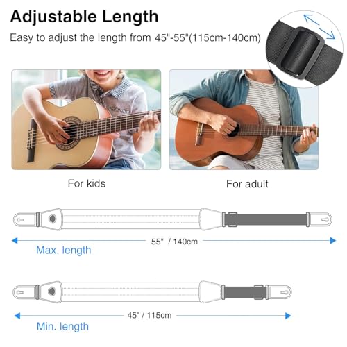 LEKATO Bass Guitar Straps for Electric Guitar & Bass 3" Wide Padded Straps Adjustable Length from 45" to 55" Bass Guitar Strap with Pick Holder 2 Safety Strap Locks & 6 Picks - color: Black, size: Regular(45"-55")